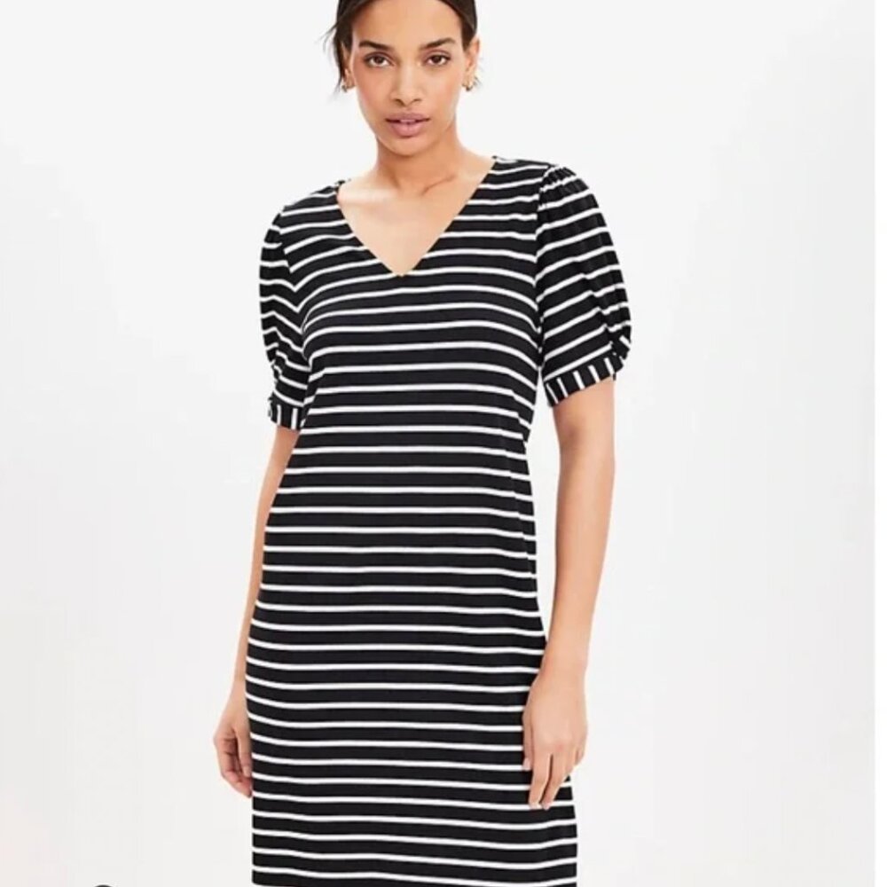 LOFT striped puff-sleeve swing dreww